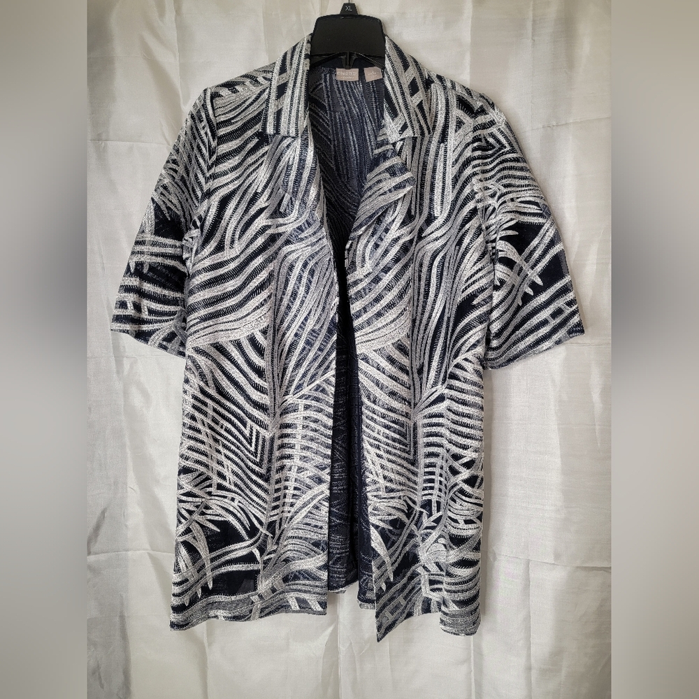 Chico's Sheer Black & White Embroidered Topper